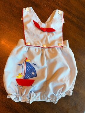 Vintage Tiny Tots Original Nautical Sailboat 2-Piece Baby Boy Outfit Size 12M